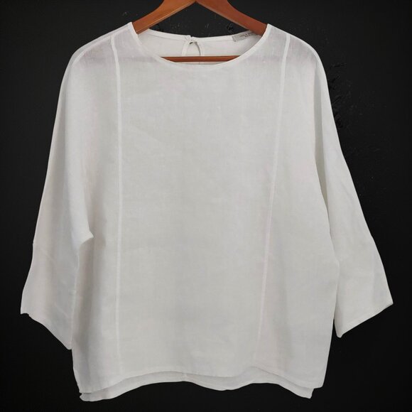 Viola Borghi White Linen Lagenlook Top Medium Oversized Minimalist Boxy Italian - Picture 4 of 13